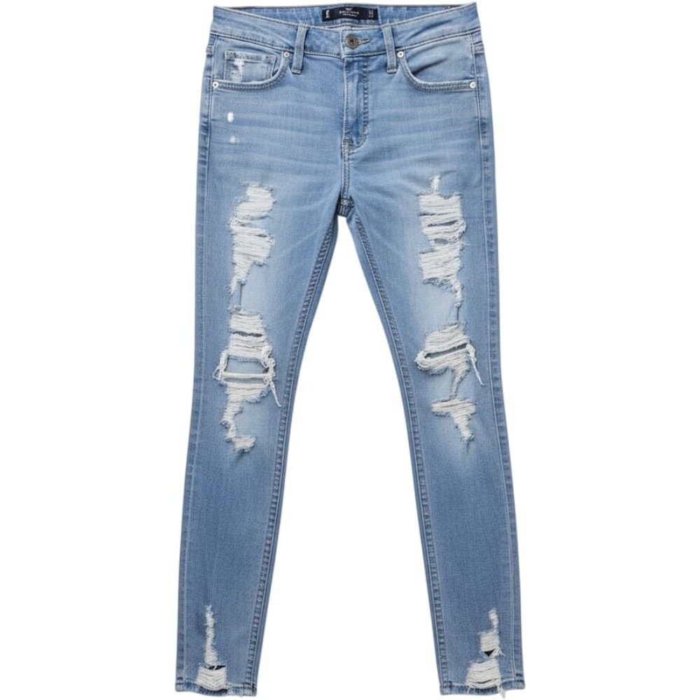 Hollister Mid-Rise Crop Super Skinny Distressed Jeans Light Wash W24 L26 0R